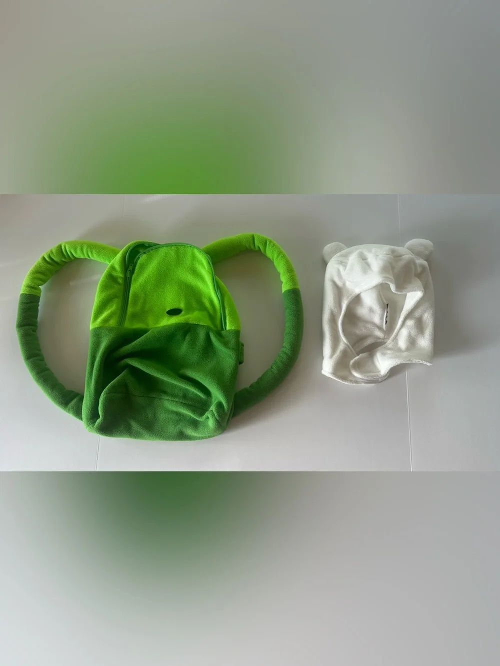 Plush Adventure Times Themed Kids Backpack in Vibrant Green and Headpiece